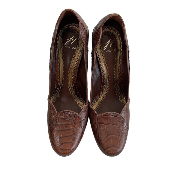 J Vincent Brown Faux Croc Heels - Picture 2 of 9